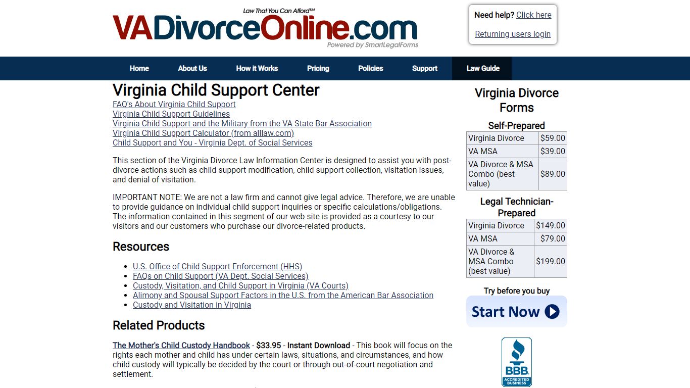 Virginia Child Support Center - vadivorceonline.com